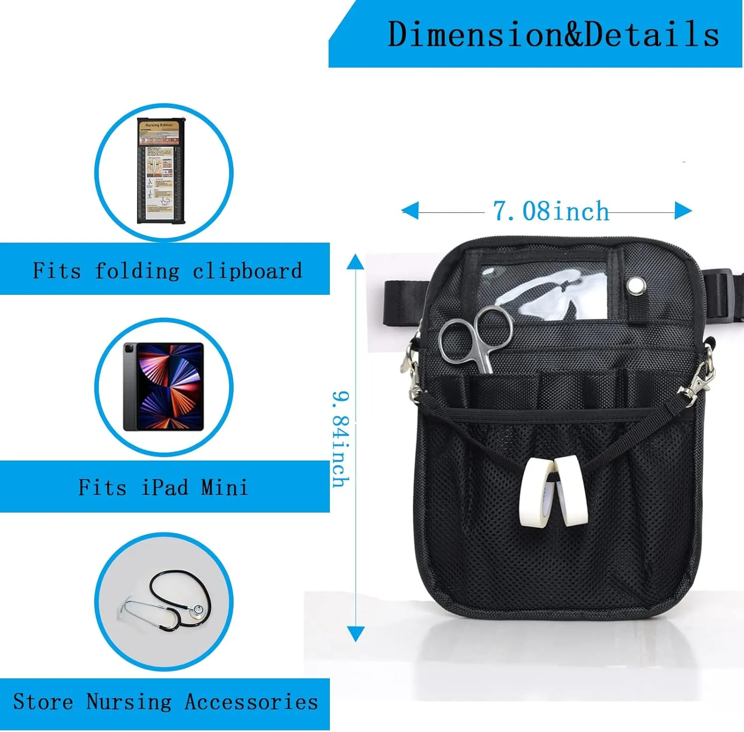Nurse Fanny Pack, Multi Compartment Nursing Fanny Pack with Pockets | Utility Waist Bag for Work Supplies, Suit for Nurses, RN, Vet, EMT(Black)