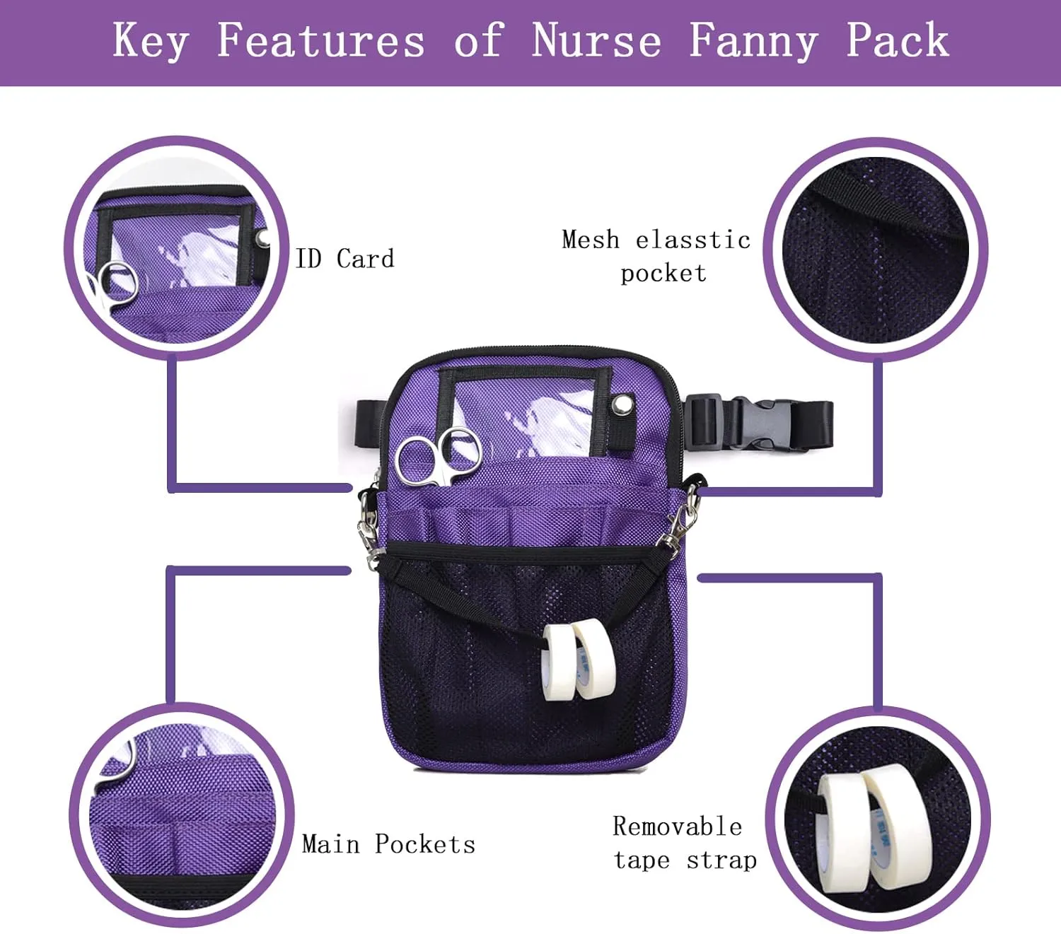 Nurse Fanny Pack, Multi Compartment Nursing Fanny Pack with Pockets | Utility Waist Bag for Work Supplies, Suit for Nurses,RN, Vet, EMT(Purple)
