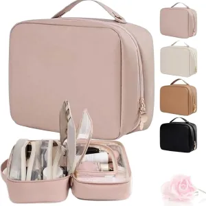 Obviousliy Multi-compartment Toiletry Cosmetics Bag, obviously makeup bags, women's pu leather waterproof, Large Capacity & Portable, Bathroom Travel, implements find dedicated dwellings (Pink)