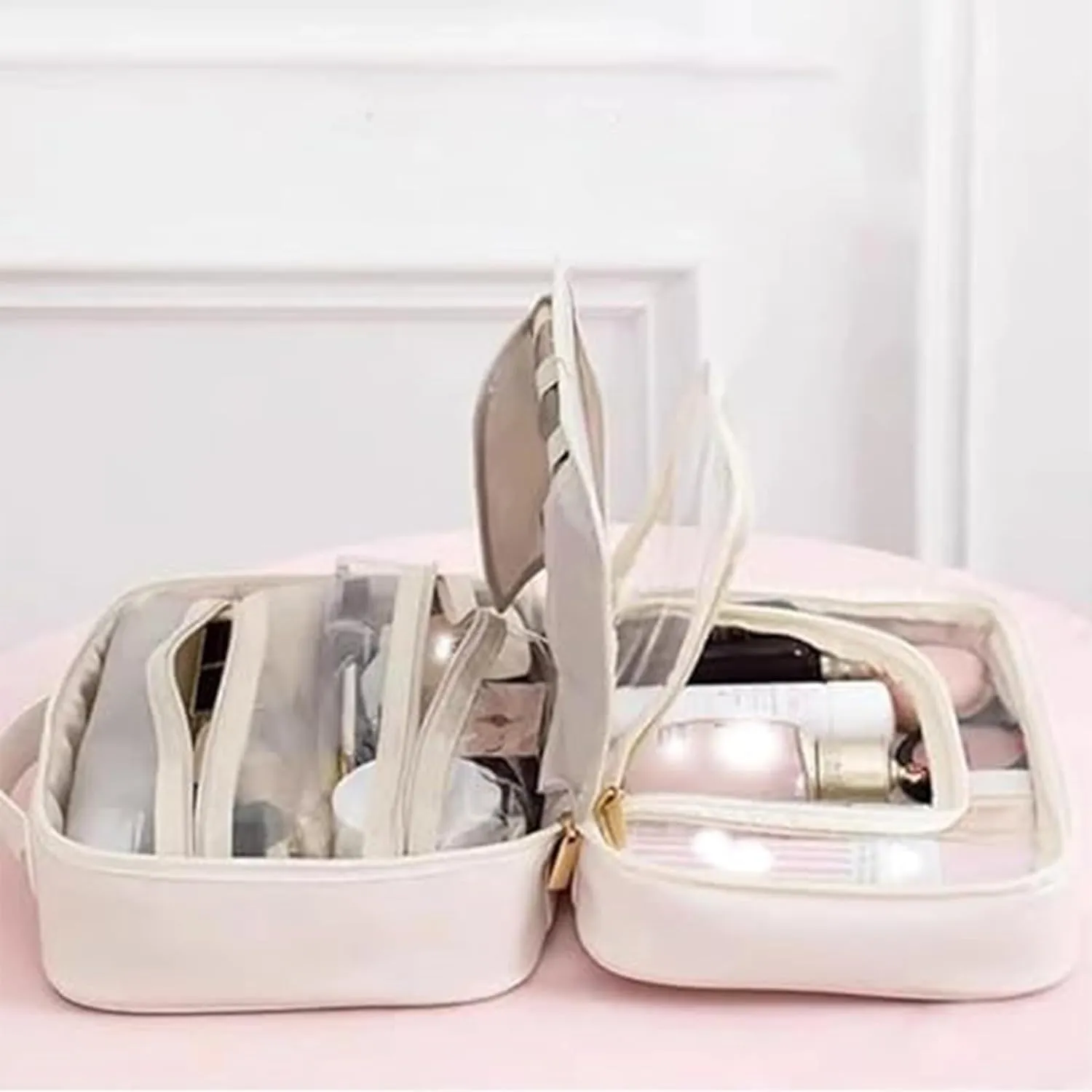 Obviousliy Multi-compartment Toiletry Cosmetics Bag, obviously makeup bags, women's pu leather waterproof, Large Capacity & Portable, Bathroom Travel, implements find dedicated dwellings (Pink)
