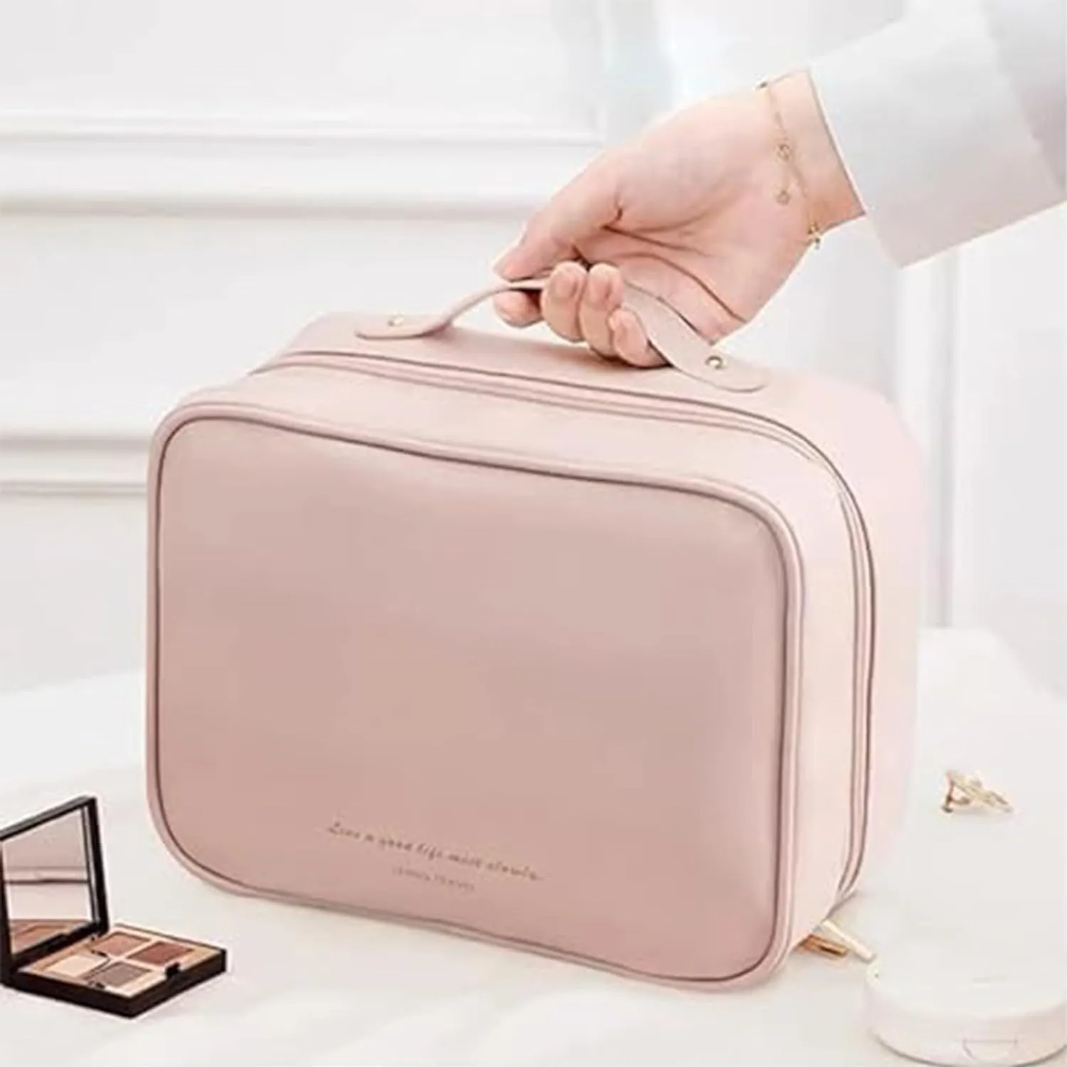 Obviousliy Multi-compartment Toiletry Cosmetics Bag, obviously makeup bags, women's pu leather waterproof, Large Capacity & Portable, Bathroom Travel, implements find dedicated dwellings (Pink)