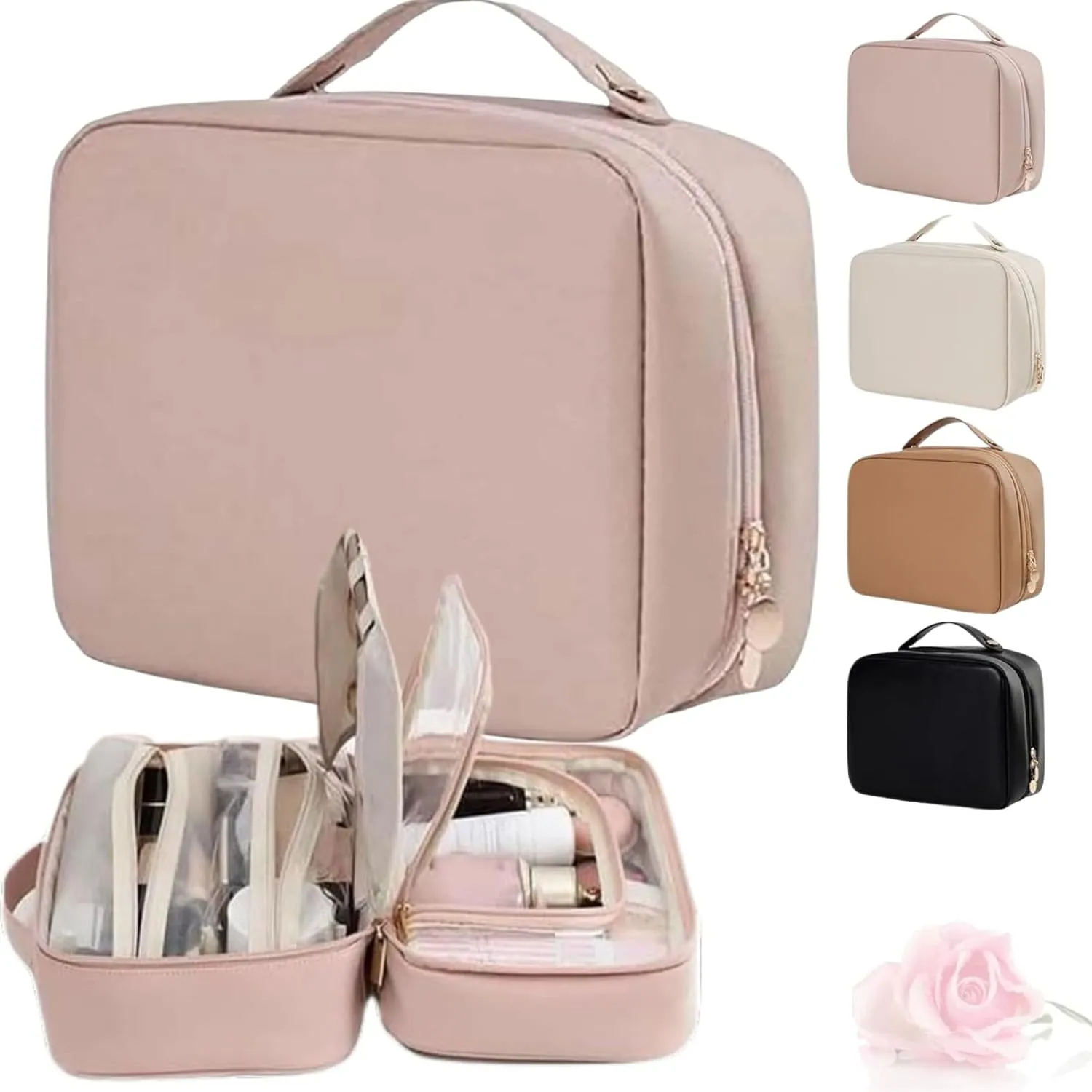 Obviousliy Multi-compartment Toiletry Cosmetics Bag, obviously makeup bags, women's pu leather waterproof, Large Capacity & Portable, Bathroom Travel, implements find dedicated dwellings (Pink)