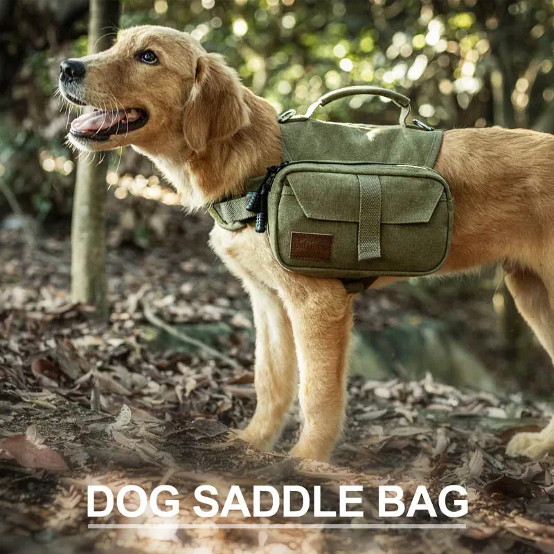 OneTigris Cotton Canvas Dog Pack Hound Travel Camping Hiking Saddle Bag Rucksack Dog Backpack for Medium & Large Dog