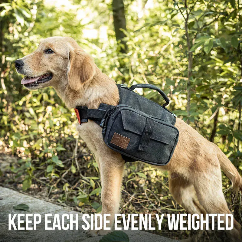 OneTigris Cotton Canvas Dog Pack Hound Travel Camping Hiking Saddle Bag Rucksack Dog Backpack for Medium & Large Dog