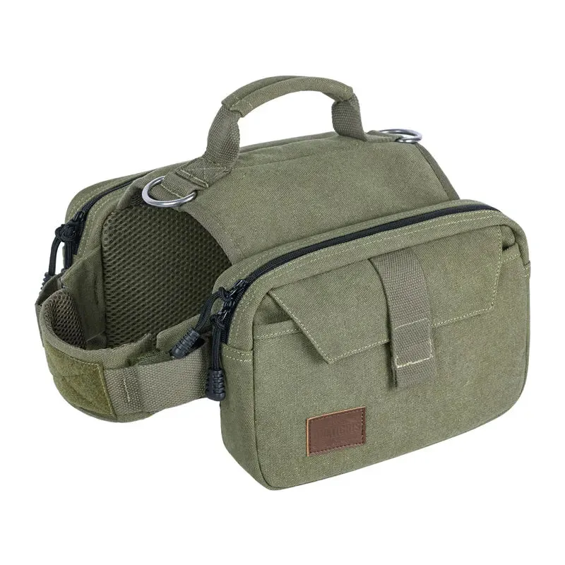 OneTigris Cotton Canvas Dog Pack Hound Travel Camping Hiking Saddle Bag Rucksack Dog Backpack for Medium & Large Dog