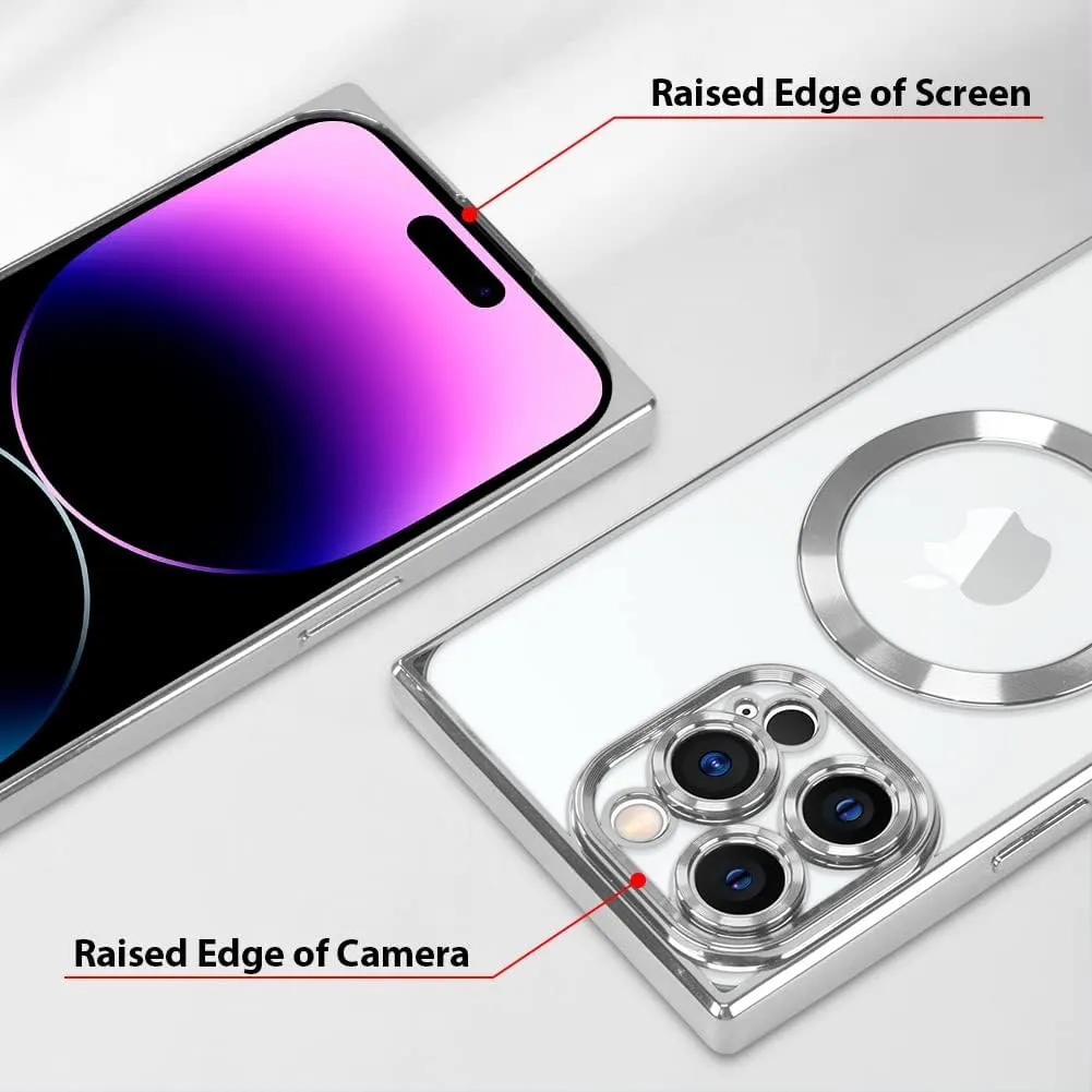 OOK Magnetic Case Made for iPhone 14 Pro Max (6.7 Inch) (Compatible with MagSafe) Soft TPU Clear Phone Cover Anti-Scratch Shockproof Protective Silver Phone Case for Women Men