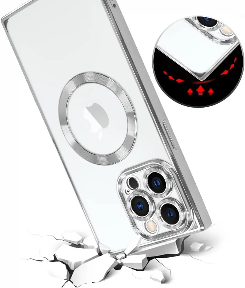 OOK Magnetic Case Made for iPhone 14 Pro Max (6.7 Inch) (Compatible with MagSafe) Soft TPU Clear Phone Cover Anti-Scratch Shockproof Protective Silver Phone Case for Women Men