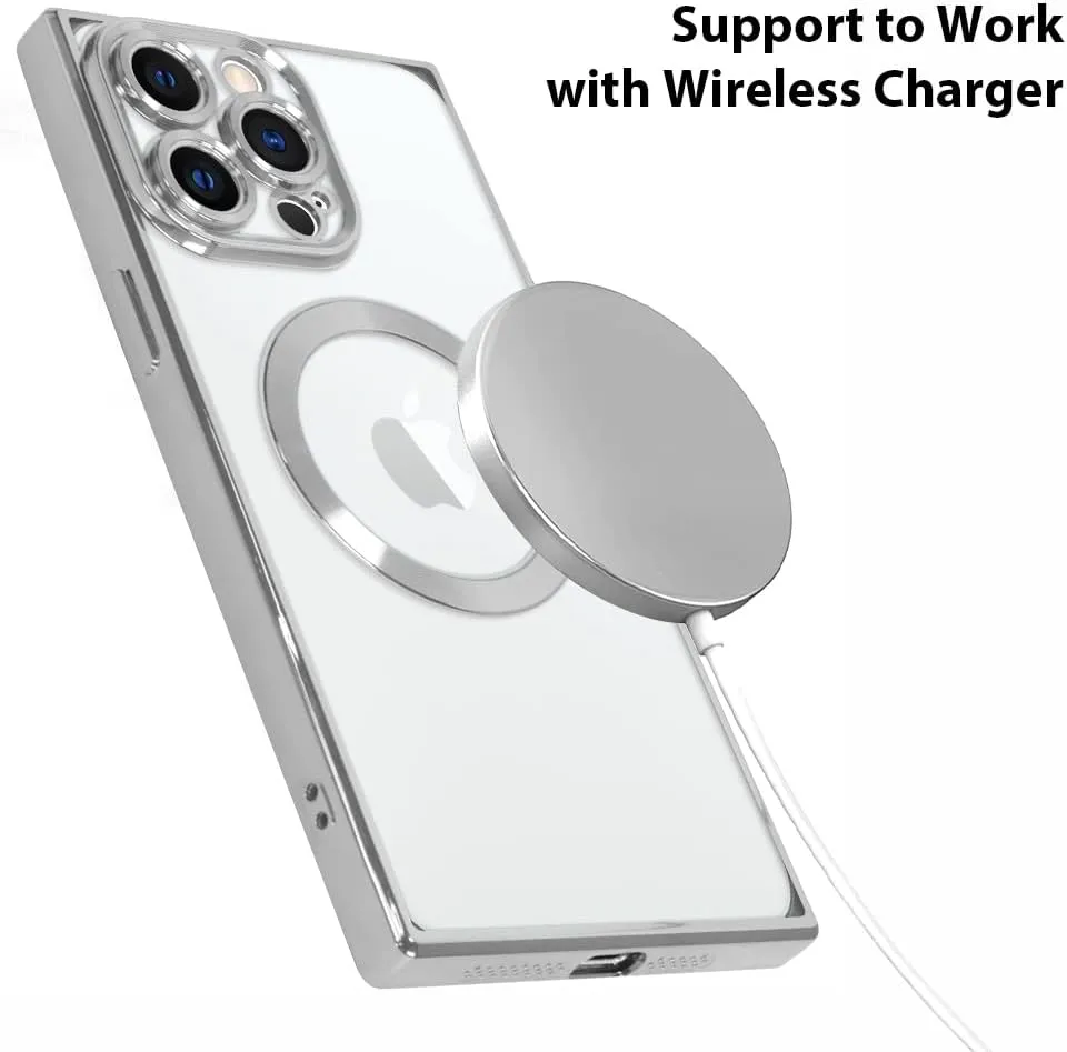 OOK Magnetic Case Made for iPhone 14 Pro Max (6.7 Inch) (Compatible with MagSafe) Soft TPU Clear Phone Cover Anti-Scratch Shockproof Protective Silver Phone Case for Women Men