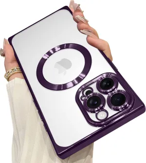OOK Magnetic Case Made for iPhone 16 Pro (6.3 Inch) (Compatible with MagSafe) Clear Phone Cover with Screen Protector Soft TPU Anti-Scratch Shockproof Protective Case for Women Men - Purple