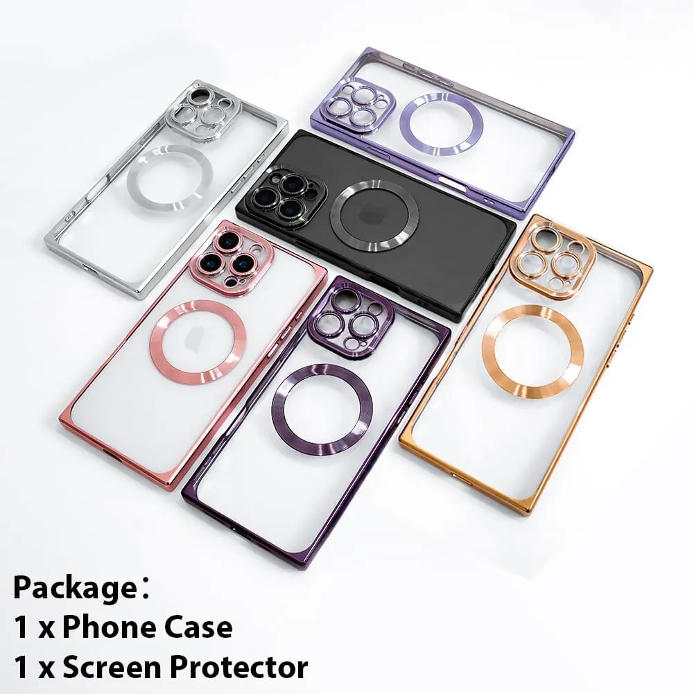 OOK Magnetic Case Made for iPhone 16 Pro (6.3 Inch) (Compatible with MagSafe) Clear Phone Cover with Screen Protector Soft TPU Anti-Scratch Shockproof Protective Case for Women Men - Purple