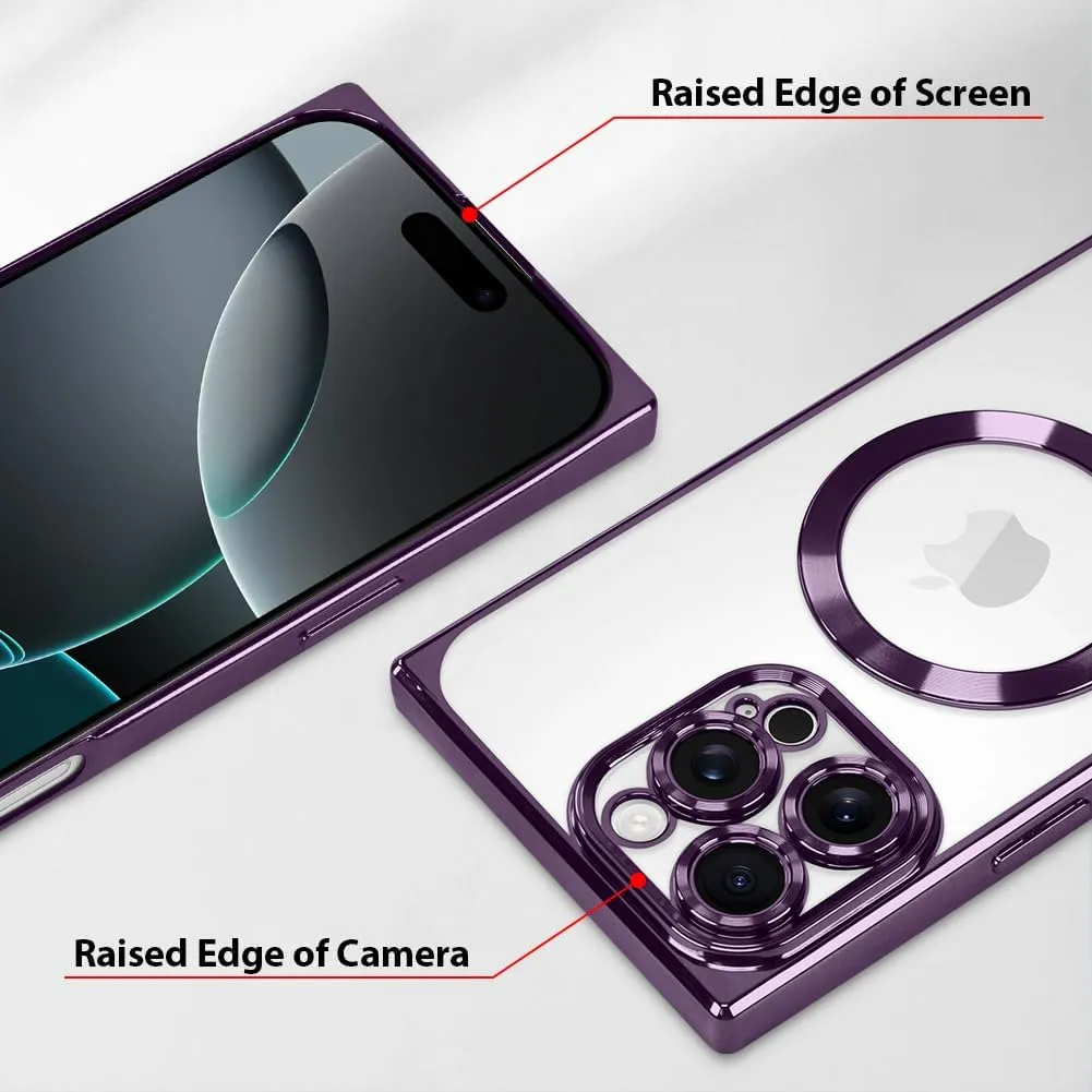 OOK Magnetic Case Made for iPhone 16 Pro (6.3 Inch) (Compatible with MagSafe) Clear Phone Cover with Screen Protector Soft TPU Anti-Scratch Shockproof Protective Case for Women Men - Purple