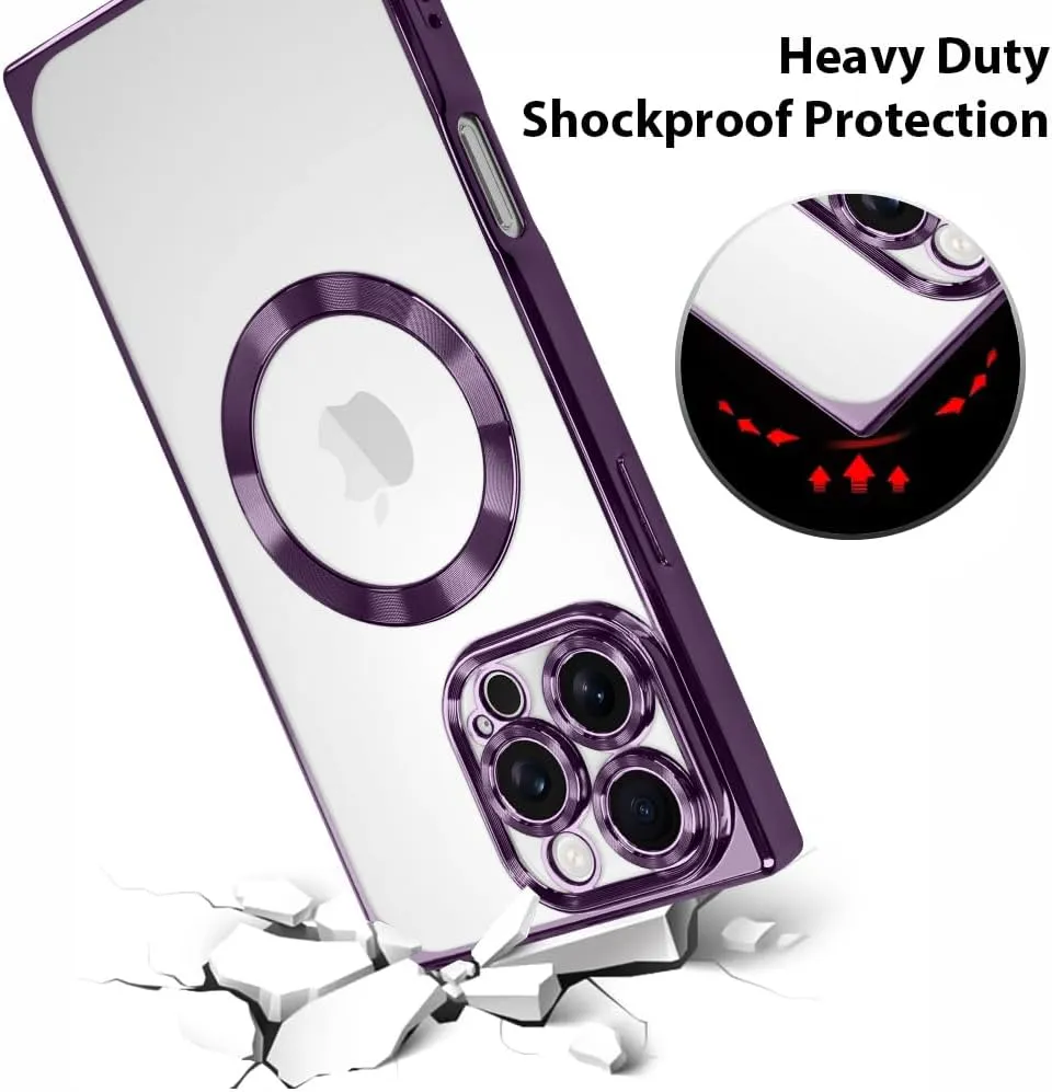 OOK Magnetic Case Made for iPhone 16 Pro (6.3 Inch) (Compatible with MagSafe) Clear Phone Cover with Screen Protector Soft TPU Anti-Scratch Shockproof Protective Case for Women Men - Purple