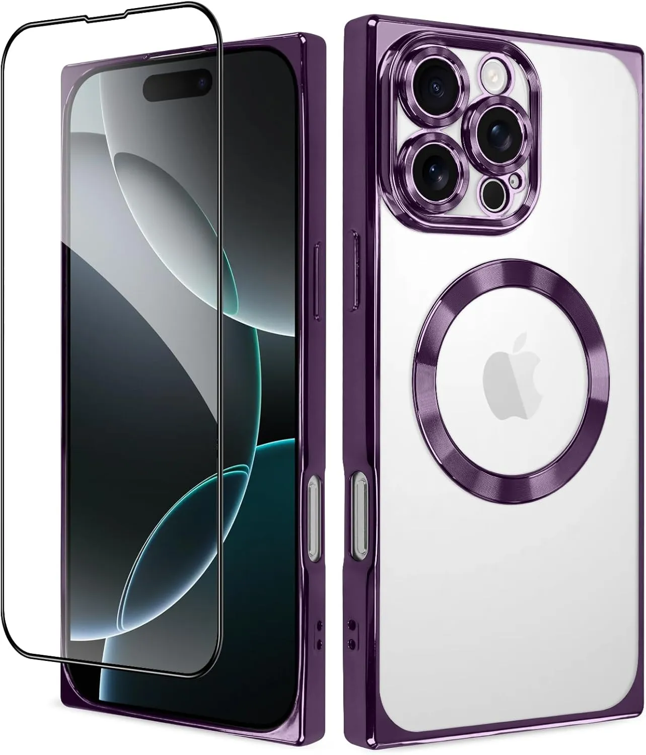 OOK Magnetic Case Made for iPhone 16 Pro (6.3 Inch) (Compatible with MagSafe) Clear Phone Cover with Screen Protector Soft TPU Anti-Scratch Shockproof Protective Case for Women Men - Purple