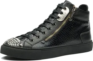 OPP Metallic Fashion Shoes for Men High-top Luxury Casual Lace-Up Leather Sneakers Men Designer