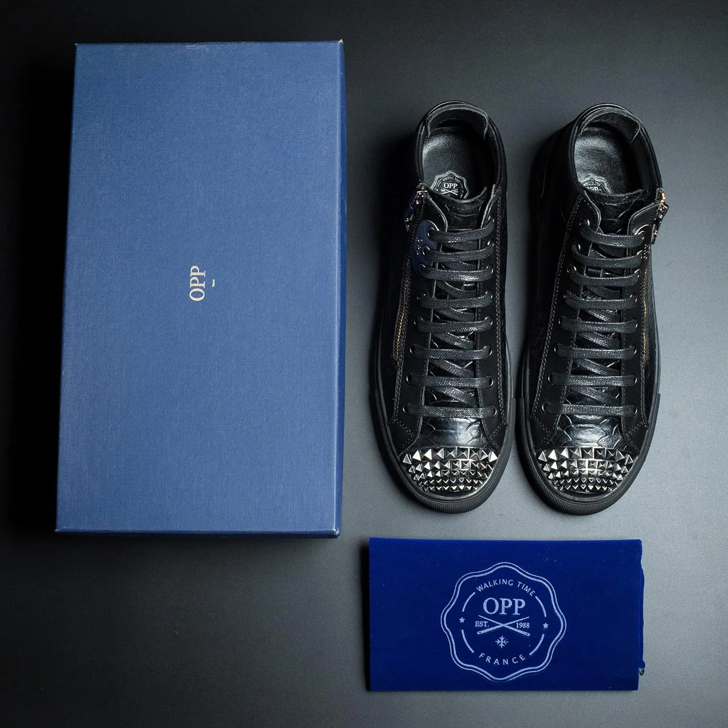OPP Metallic Fashion Shoes for Men High-top Luxury Casual Lace-Up Leather Sneakers Men Designer