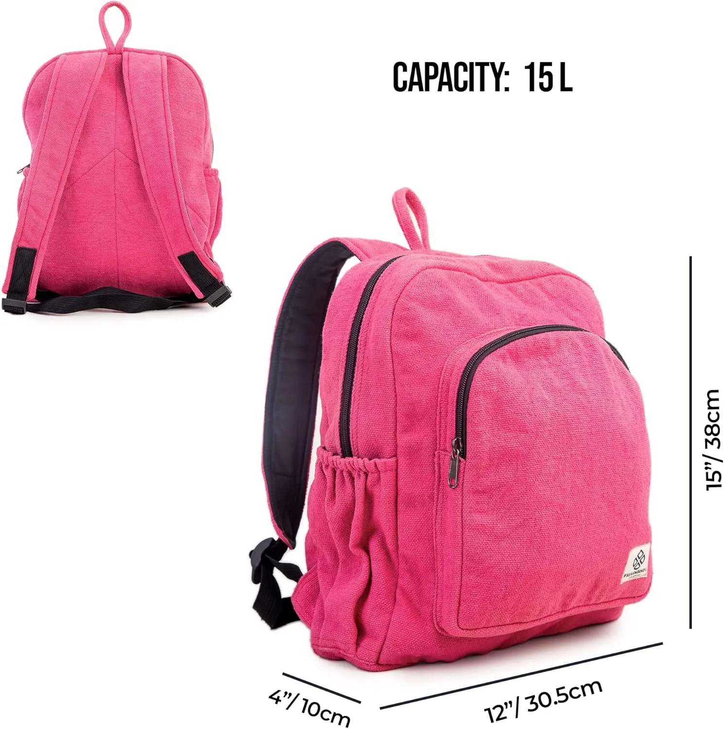 Organic Hemp Backpack Bag - Eco Friendly Durable Rustic Travel Hiking Friendly Lightweight Causal Bag by Freakmandu - Pink
