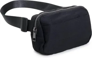 Organized Fanny Pack up to 59”, Black Crossbody Belt Bag, Plus Size 6 pockets, credit card slots, hole for dog bags, waist bag, kids women men gift, by Midnight Run