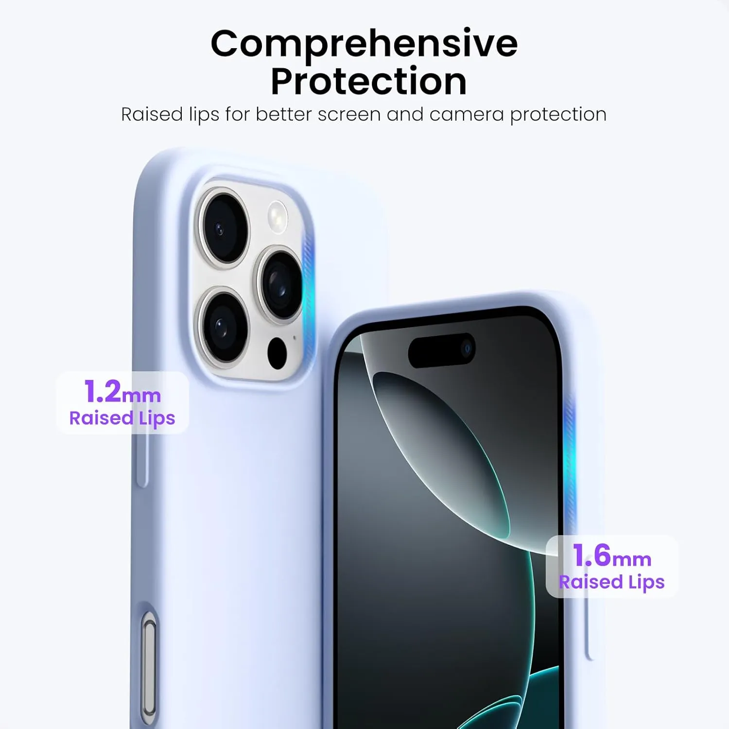 ORNARTO Compatible with iPhone 16 Pro Case 6.3", Slim Liquid Silicone 3 Layers Soft Gel Rubber Shockproof Protective Case with Anti-Scratch Microfiber Lining-Baby Blue