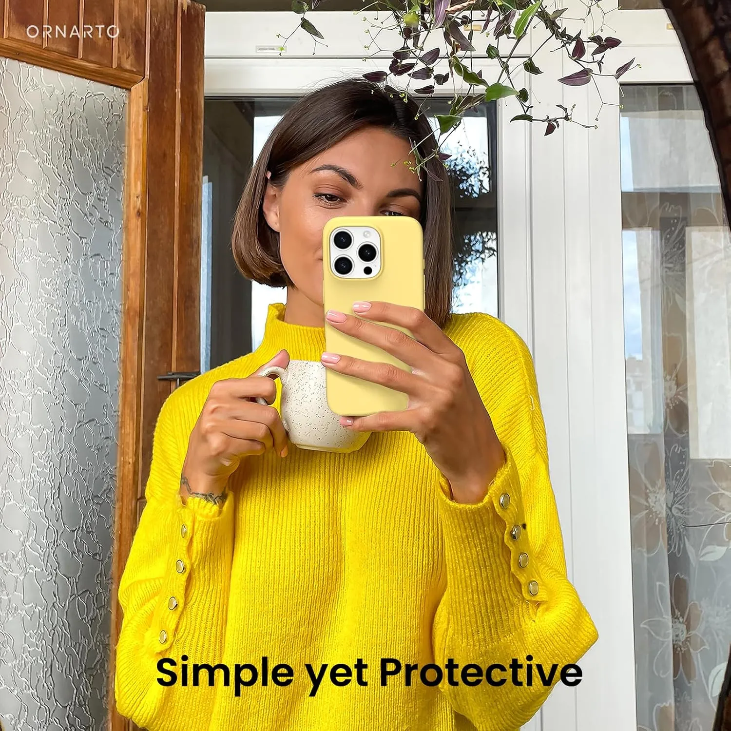 ORNARTO Compatible with iPhone 16 Pro Case 6.3", Slim Liquid Silicone 3 Layers Soft Gel Rubber Shockproof Protective Case with Anti-Scratch Microfiber Lining-Buttercream Yellow