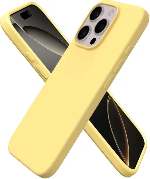 ORNARTO Compatible with iPhone 16 Pro Case 6.3", Slim Liquid Silicone 3 Layers Soft Gel Rubber Shockproof Protective Case with Anti-Scratch Microfiber Lining-Buttercream Yellow