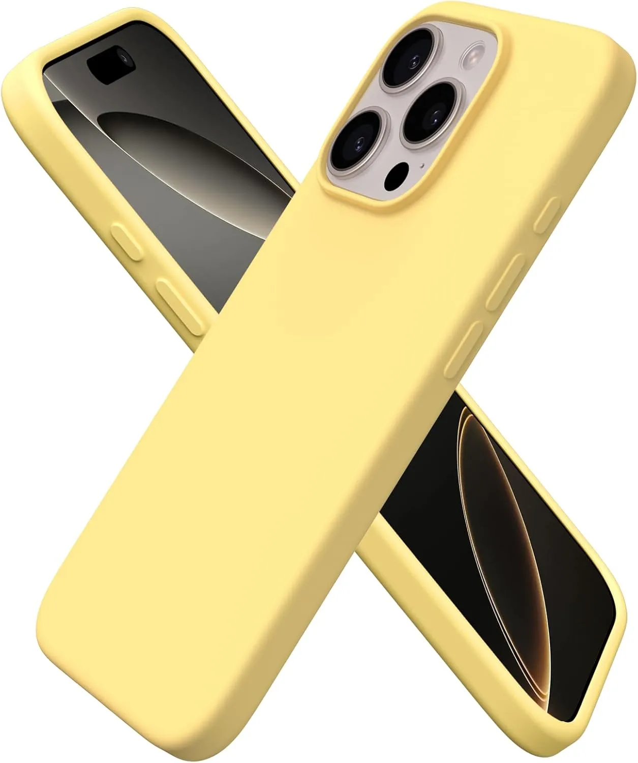 ORNARTO Compatible with iPhone 16 Pro Case 6.3", Slim Liquid Silicone 3 Layers Soft Gel Rubber Shockproof Protective Case with Anti-Scratch Microfiber Lining-Buttercream Yellow