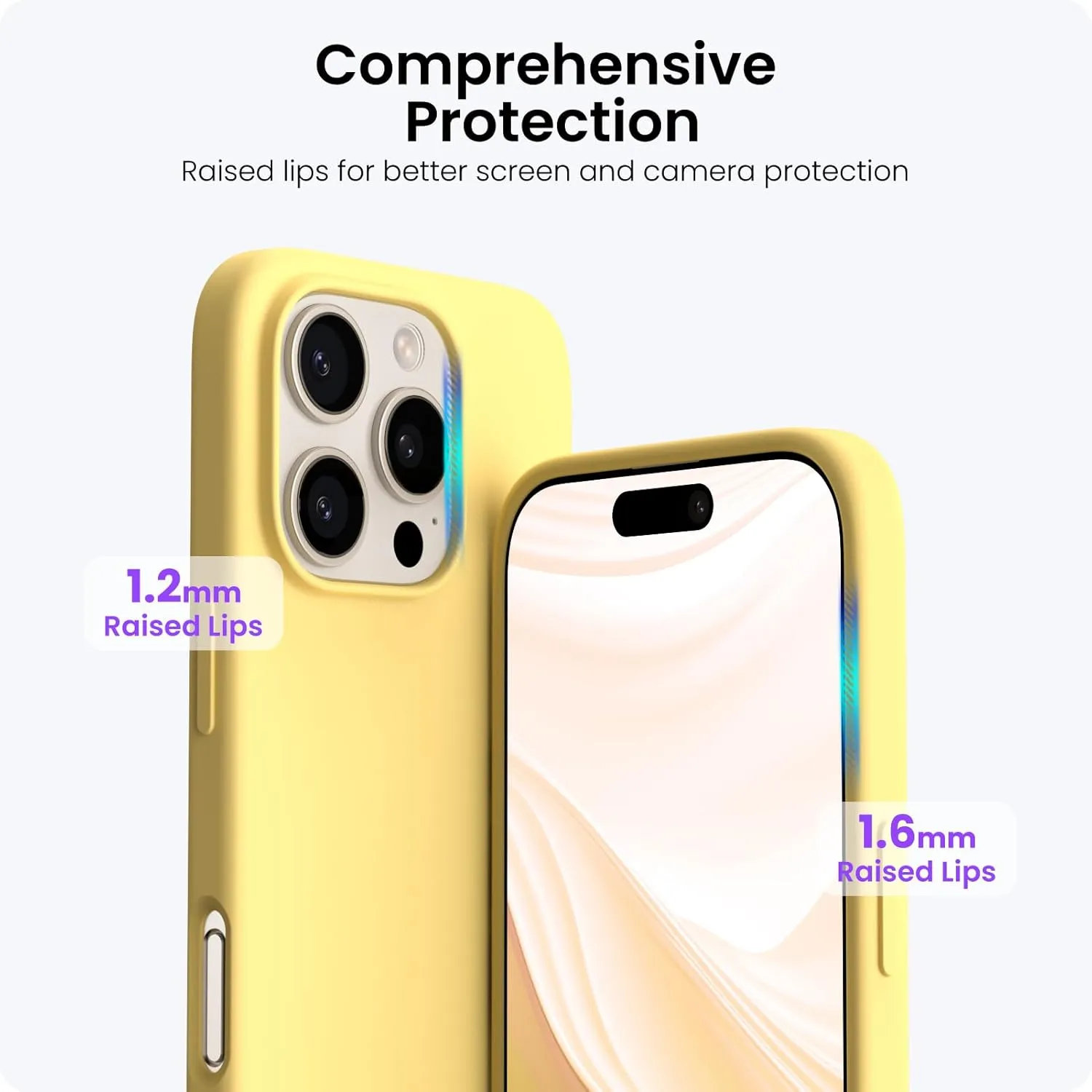 ORNARTO Compatible with iPhone 16 Pro Case 6.3", Slim Liquid Silicone 3 Layers Soft Gel Rubber Shockproof Protective Case with Anti-Scratch Microfiber Lining-Buttercream Yellow