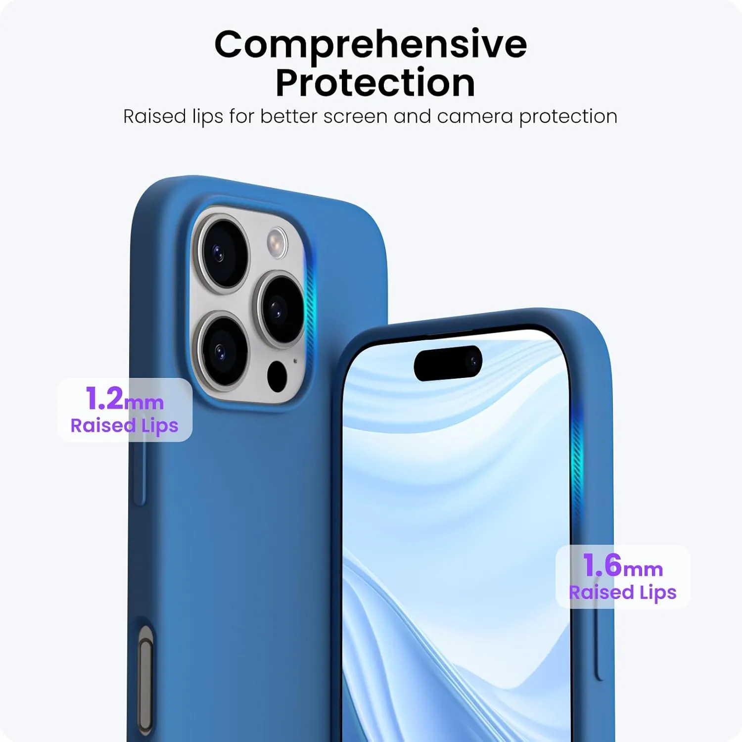 ORNARTO Compatible with iPhone 16 Pro Max Case 6.9", Slim Liquid Silicone 3 Layers Soft Gel Rubber Shockproof Protective Case with Anti-Scratch Microfiber Lining-Blue