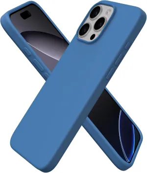ORNARTO Compatible with iPhone 16 Pro Max Case 6.9", Slim Liquid Silicone 3 Layers Soft Gel Rubber Shockproof Protective Case with Anti-Scratch Microfiber Lining-Blue