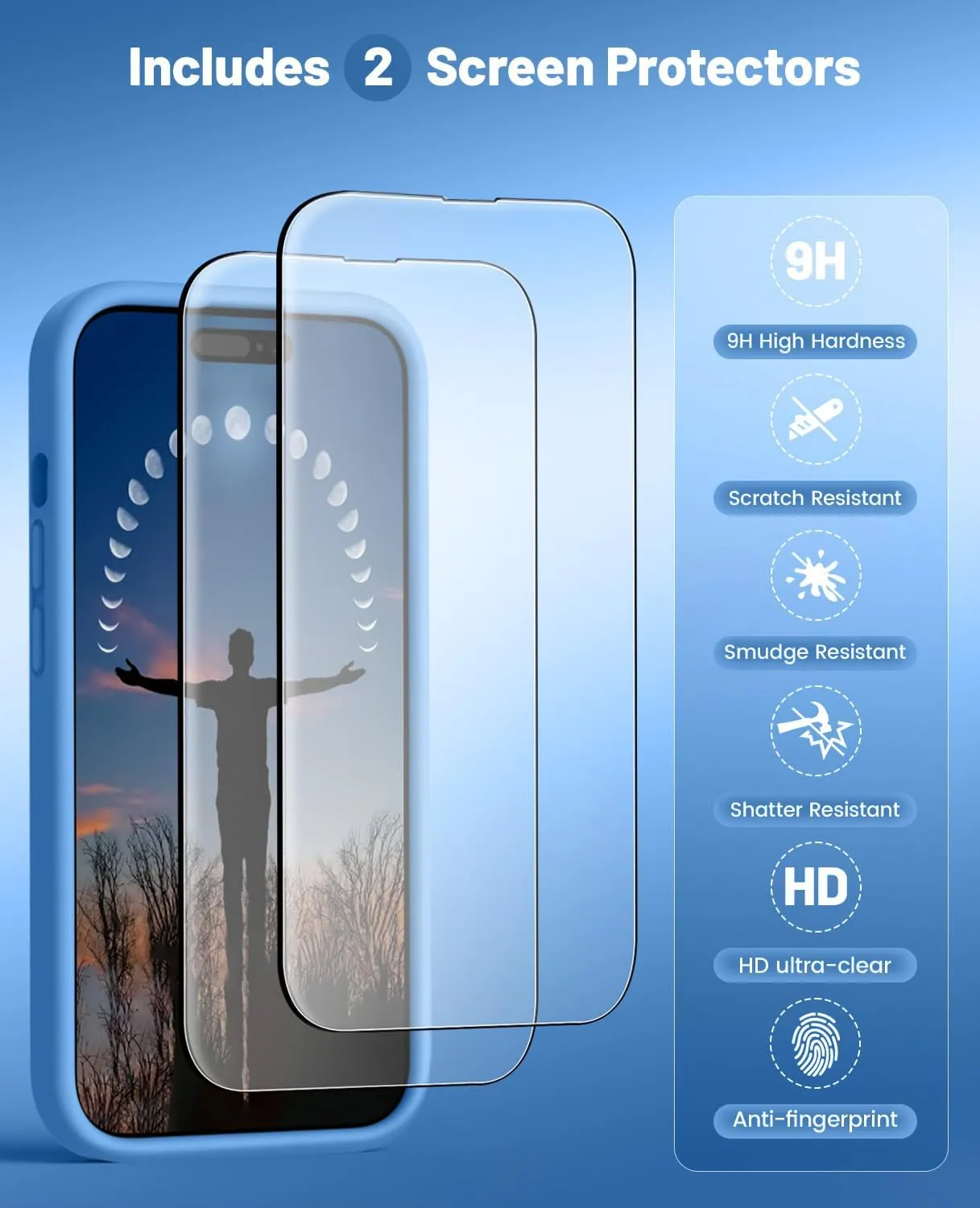 OTOFLY Compatible with iPhone 15 Case, Compatible with MagSafe, Military-Grade Protection, 2 Pack Screen Protectors, Silicone Shockproof Magnetic Phone Case, Blue