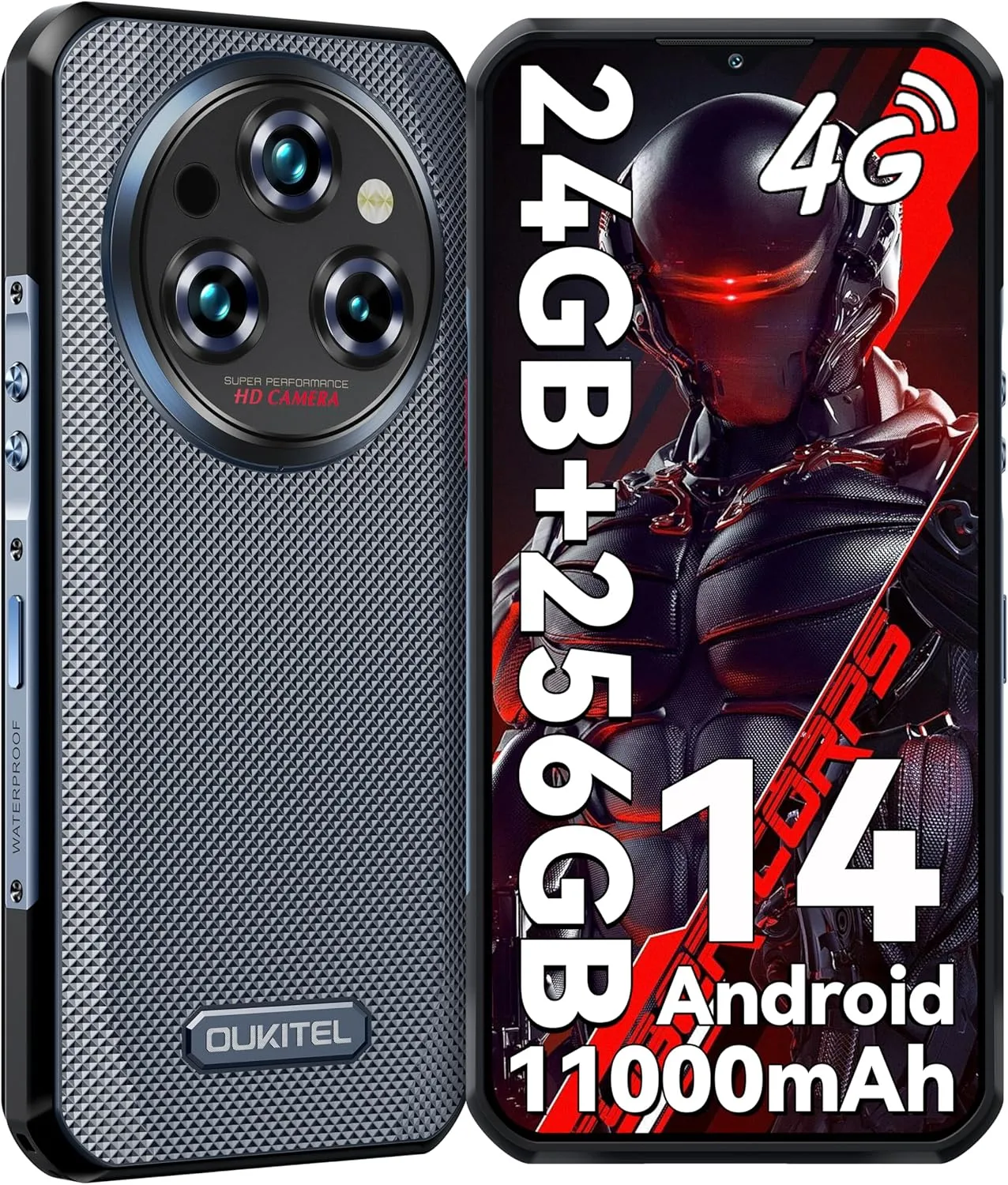 OUKITEL WP35S Rugged Smartphone Unlocked Android 14-24GB 256GB 11000mAh Large Battery, 6.56" FHD  Phone, 48MP Main Camera IP68/IP69K Waterproof Cell Phone 4G Dual SIM NFC/OTG/BT5.0/T-Mobile,Black
