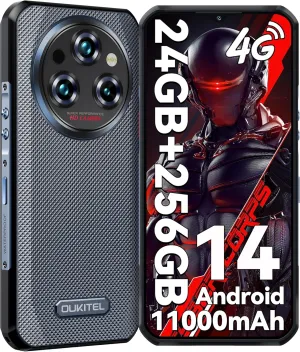 OUKITEL WP35S Rugged Smartphone Unlocked Android 14-24GB 256GB 11000mAh Large Battery, 6.56" FHD  Phone, 48MP Main Camera IP68/IP69K Waterproof Cell Phone 4G Dual SIM NFC/OTG/BT5.0/T-Mobile,Black