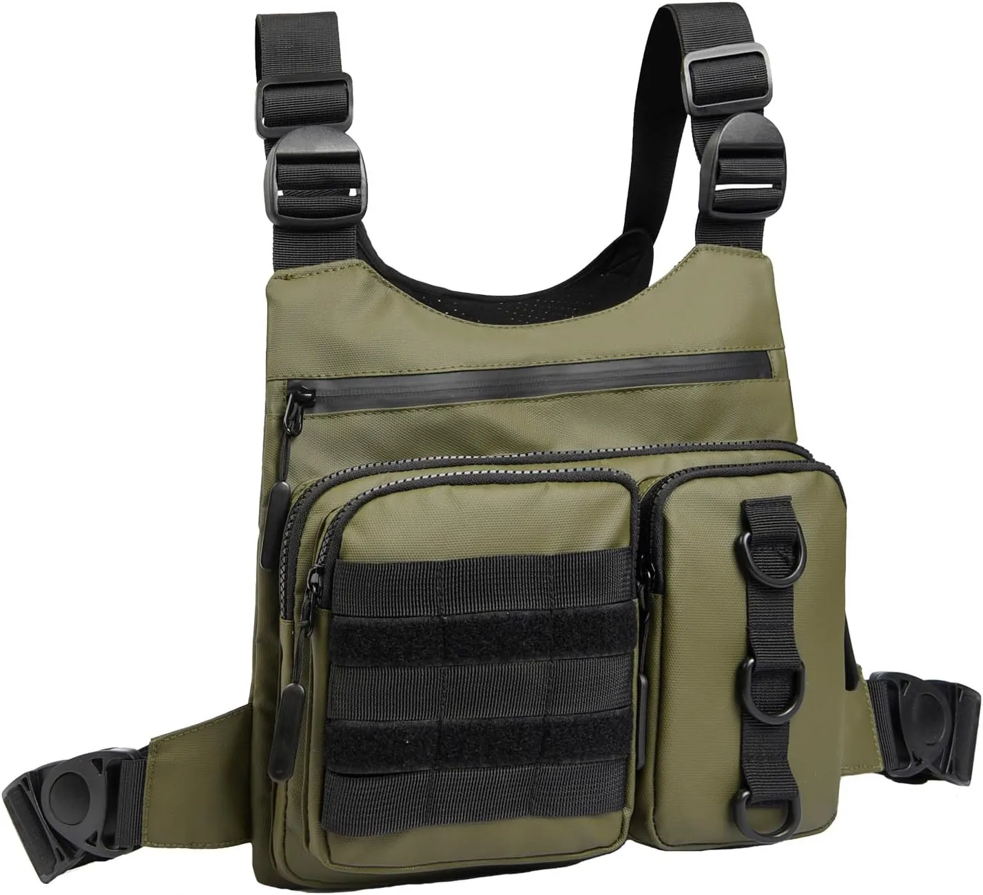 Outdoor Chest Bag for Men, Lightweight Running Vest with Water Bottle Pocket, EDC Chest Pack for Hiking, Cycling