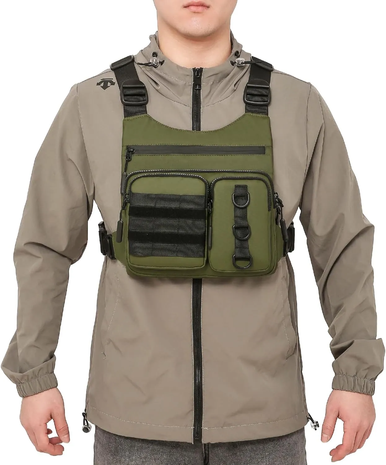 Outdoor Chest Bag for Men, Lightweight Running Vest with Water Bottle Pocket, EDC Chest Pack for Hiking, Cycling