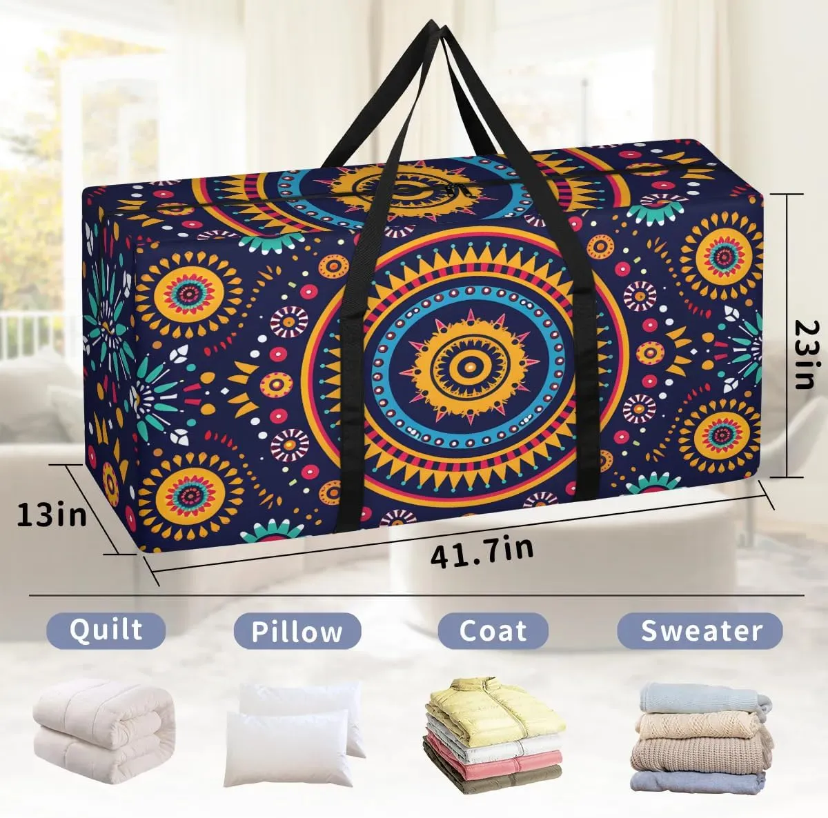 Oversized Moving Bags Boho Mandala Waterproof Storage Totes Large Storage Bags for Clothes Packing Bags for Moving Travel & Clothes Storage