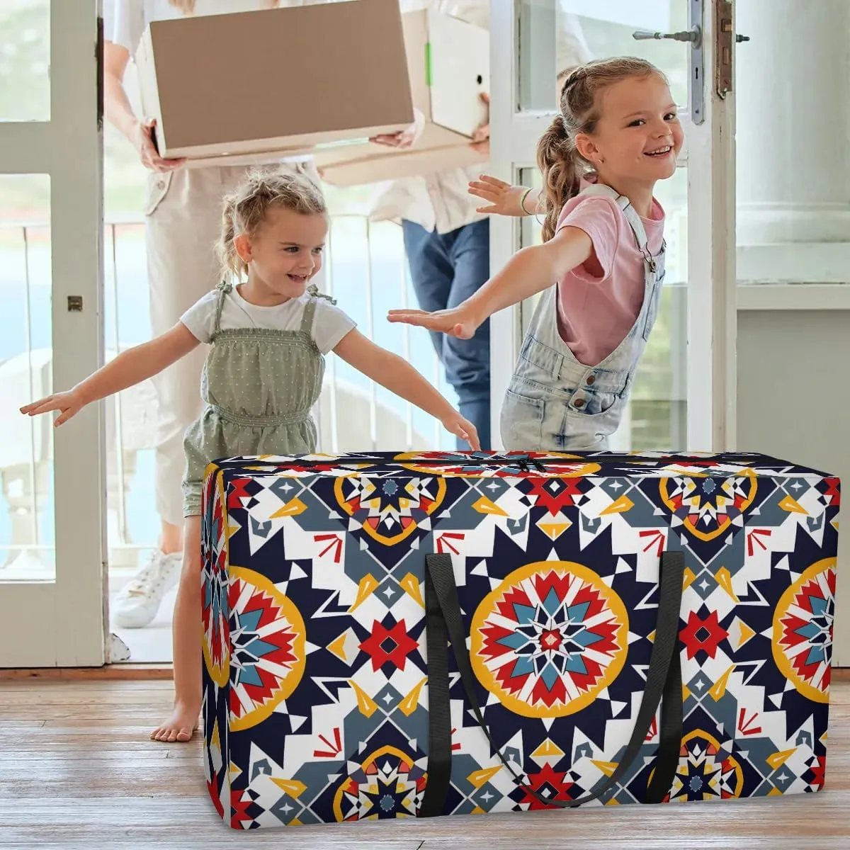 Oversized Moving Bags Ethnic Aztec Floral Waterproof Storage Totes Large Storage Bags for Clothes Packing Bags for Moving Travel & Clothes Storage