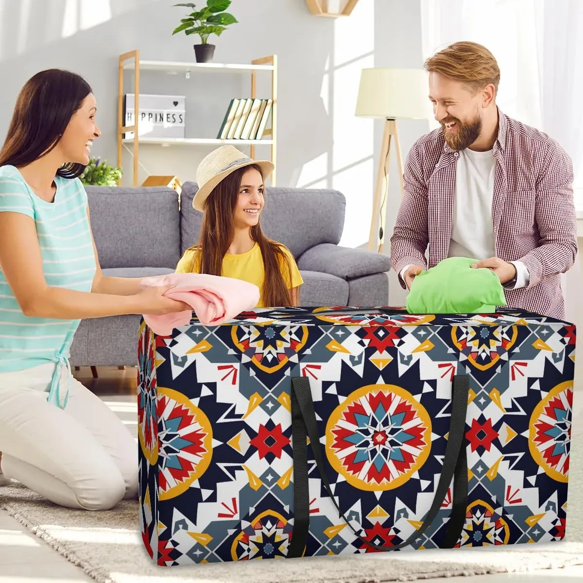 Oversized Moving Bags Ethnic Aztec Floral Waterproof Storage Totes Large Storage Bags for Clothes Packing Bags for Moving Travel & Clothes Storage