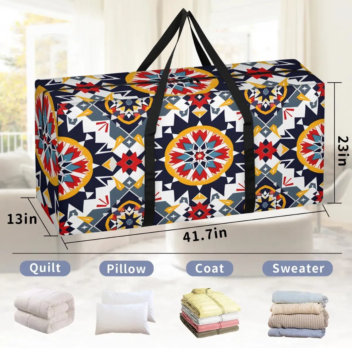 Oversized Moving Bags Ethnic Aztec Floral Waterproof Storage Totes Large Storage Bags for Clothes Packing Bags for Moving Travel & Clothes Storage