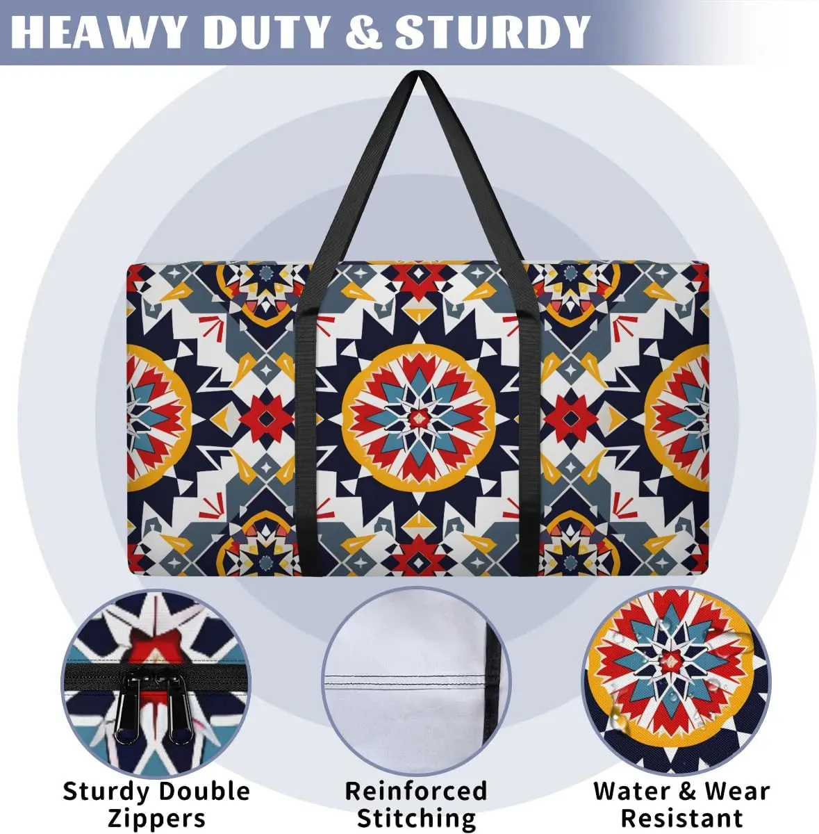 Oversized Moving Bags Ethnic Aztec Floral Waterproof Storage Totes Large Storage Bags for Clothes Packing Bags for Moving Travel & Clothes Storage