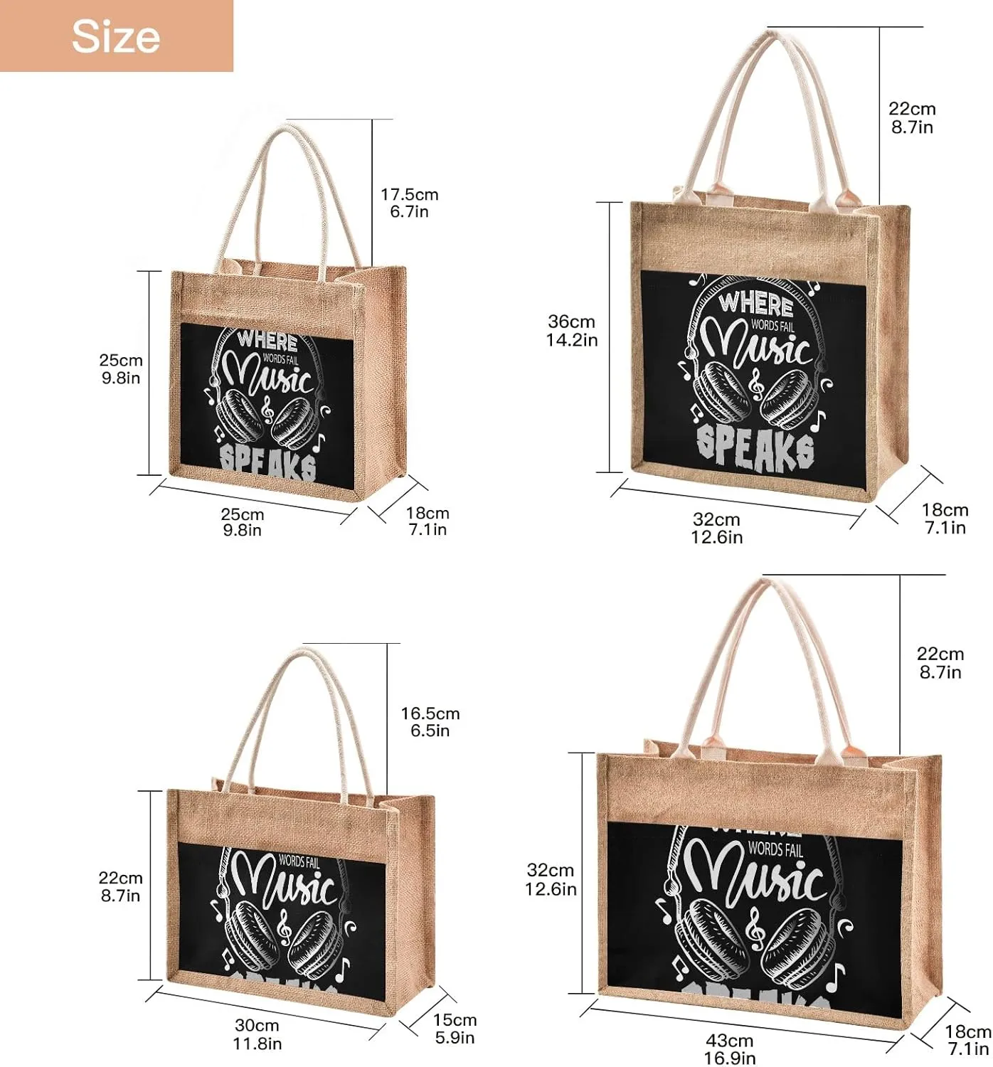 Oyihfvs Durable Burlap Bag with Handles, Zipper Jute Tote Reusable Bag Waterproof Lining for Shopping Work Travel beach