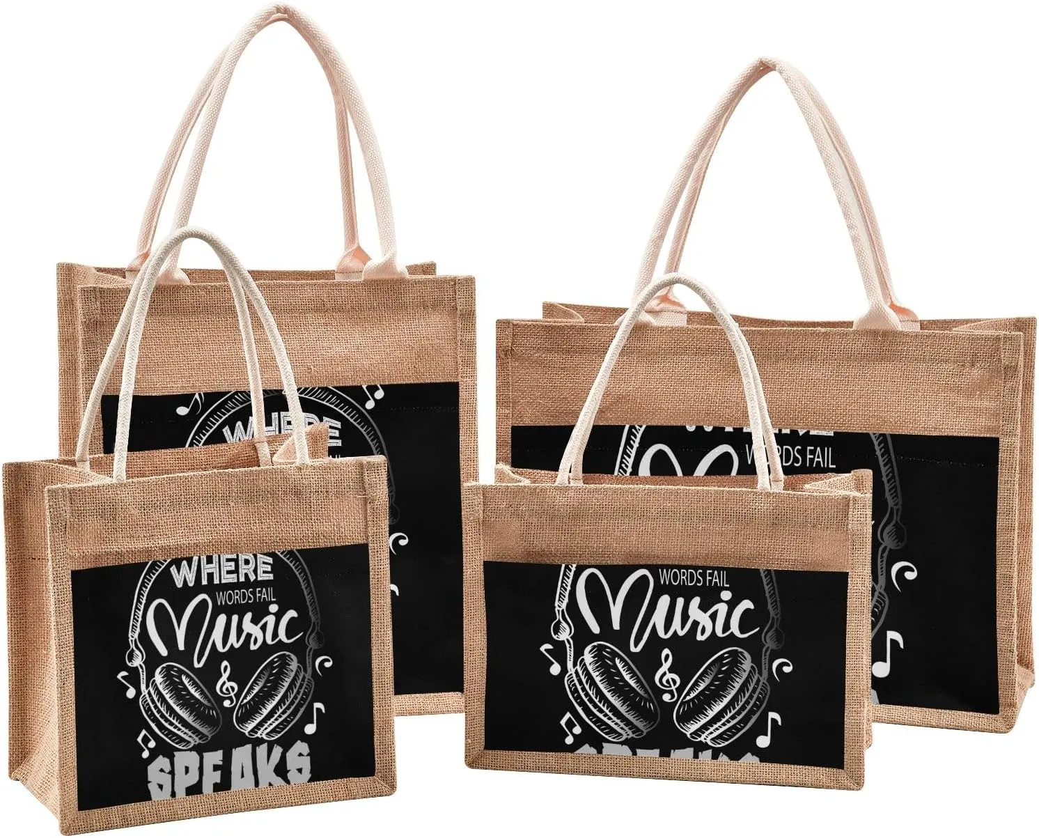 Oyihfvs Durable Burlap Bag with Handles, Zipper Jute Tote Reusable Bag Waterproof Lining for Shopping Work Travel beach