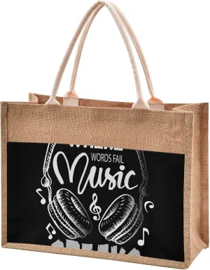 Oyihfvs Durable Burlap Bag with Handles, Zipper Jute Tote Reusable Bag Waterproof Lining for Shopping Work Travel beach