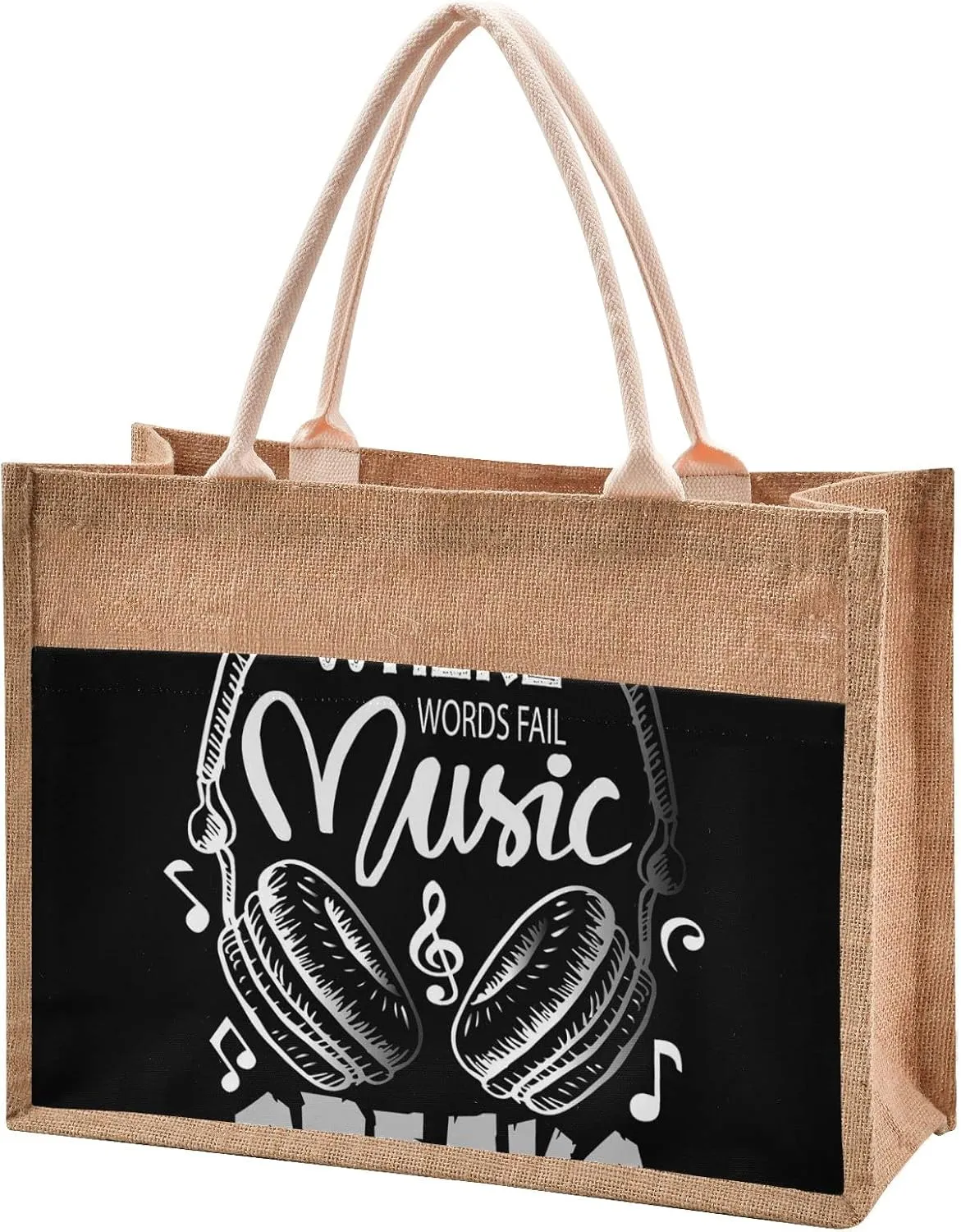 Oyihfvs Durable Burlap Bag with Handles, Zipper Jute Tote Reusable Bag Waterproof Lining for Shopping Work Travel beach