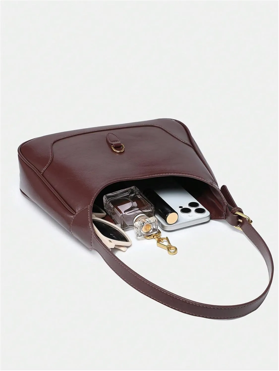 OYOANGLE Women's PU Leather Shoulder Bags Clasp Zipper Top Handle Handbags Adjustable Strap Vintage Hobo Purses