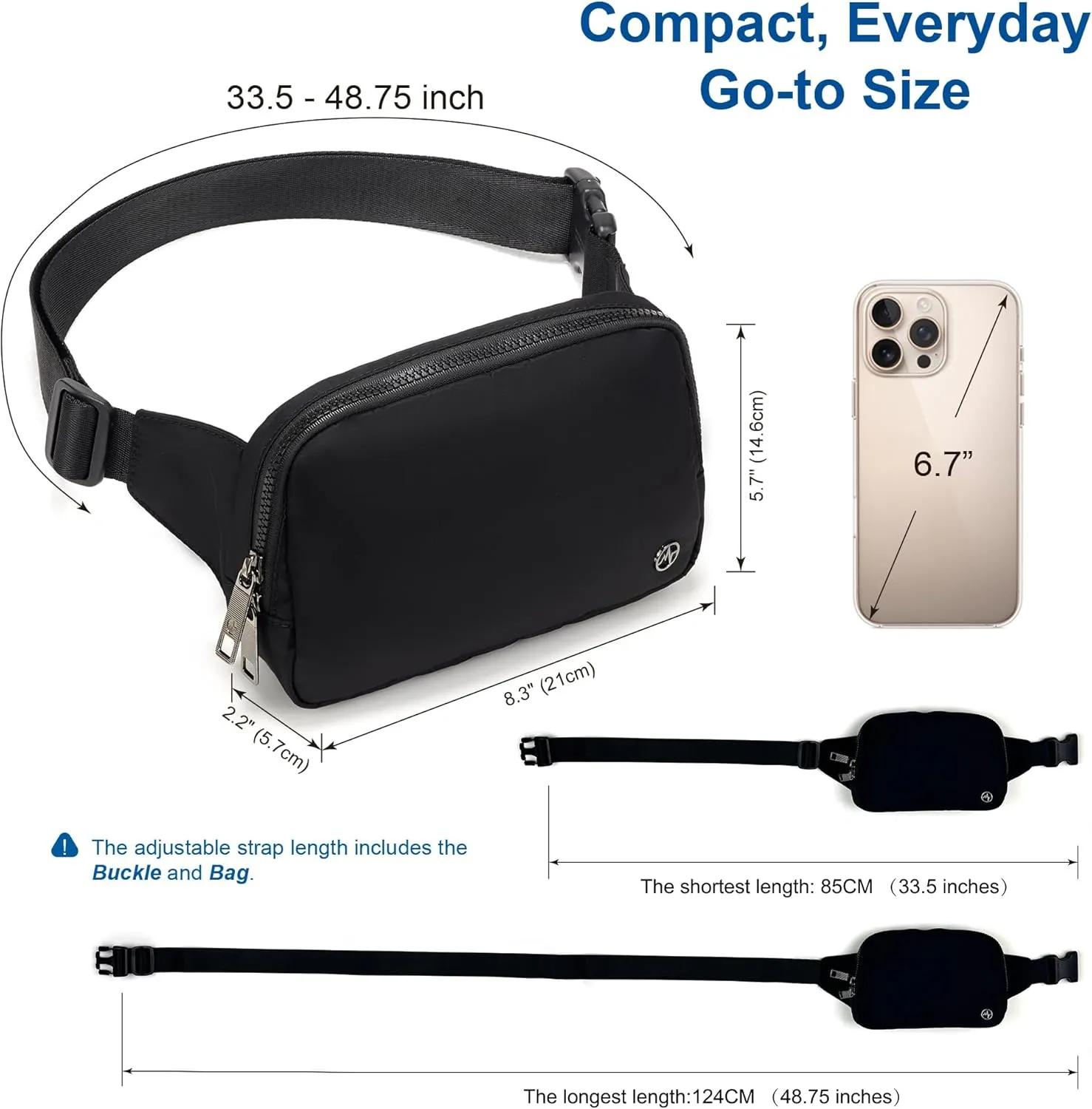 Pander Belt Bag Large 2L, Waterproof Everywhere Fanny Pack Purse for Women and Men with Adjustable Strap.