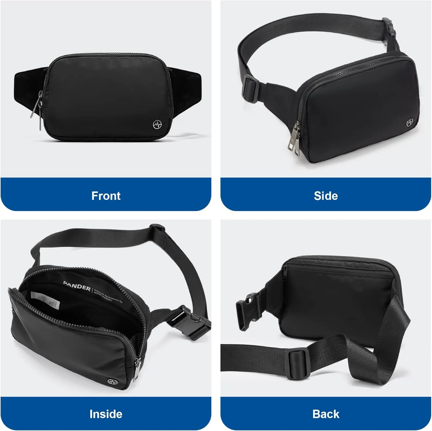 Pander Belt Bag Large 2L, Waterproof Everywhere Fanny Pack Purse for Women and Men with Adjustable Strap.