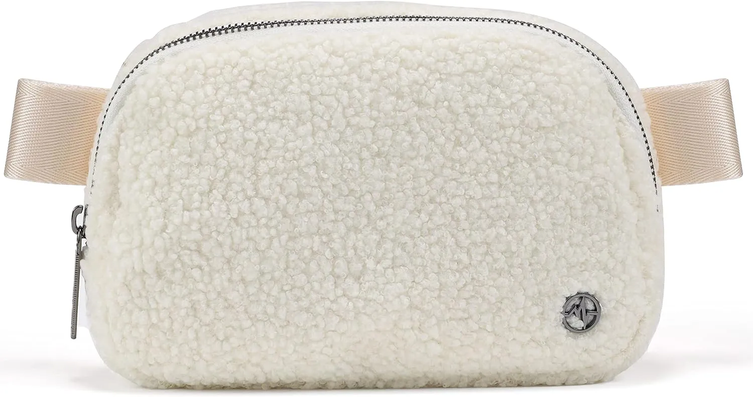 Pander Fanny pack Everywhere Fleece Belt Bag for Women and Men with Adjustable strap Belt, 1L. (Floral White)