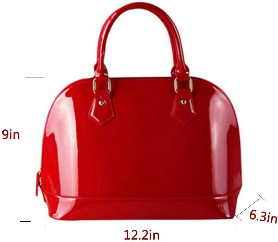 Patent Leather Dome Satchel Purse Zip-around Handbag Multi-Pocket Shoulder Bag Shiny Large Top-handle Shell Bag