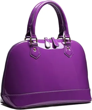 Patent Leather Dome Satchel Purse Zip-around Handbag Multi-Pocket Shoulder Bag Shiny Large Top-handle Shell Bag