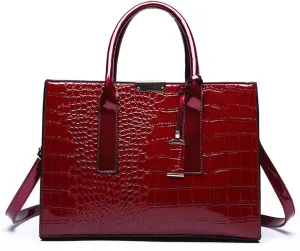 Patent Leather Tote Purse for Women Crocodile Print Glossy Shoulder Handbag Work Top-handle Satchel Crossbody Bag