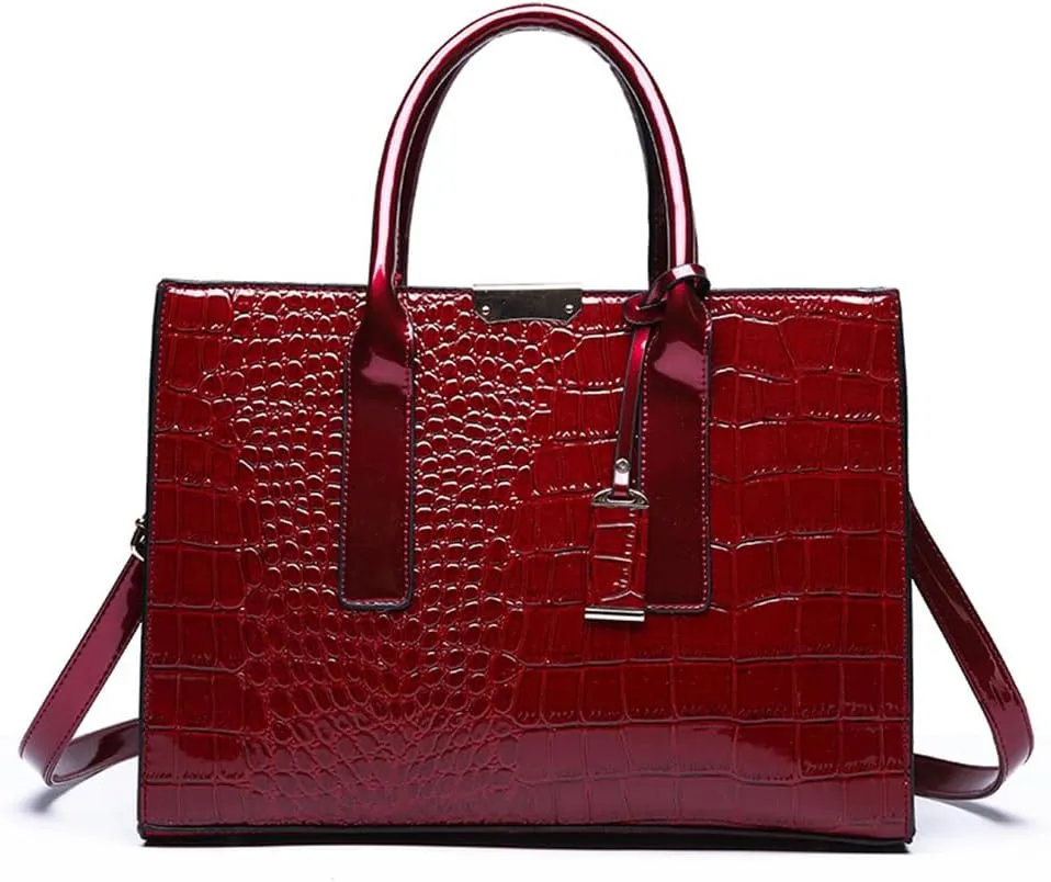 Patent Leather Tote Purse for Women Crocodile Print Glossy Shoulder Handbag Work Top-handle Satchel Crossbody Bag